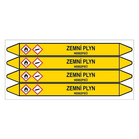 Značení potrubí, zemní plyn,4 ks, 250 × 26 mm